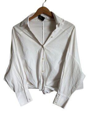 ETRO Milano White Cotton Poplin Shirt Cropped Oversized Statement Cuff Fits L XL